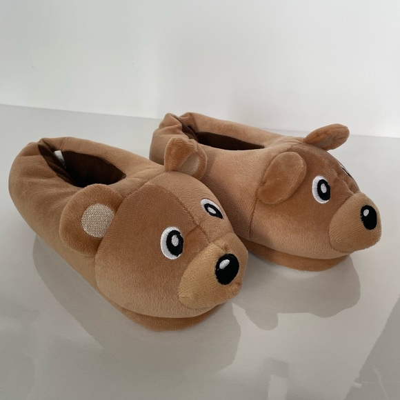Kids Teddy Bear 🧸 Plush Slippers - Tan & Brown - Picture 3 of 8